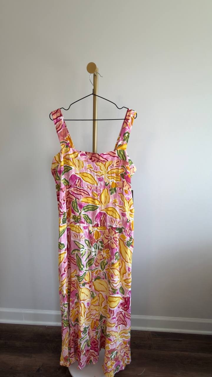 Vince Camuto Sleeveless Square Neck Floral Dress Plush Pink XL NWT $69
