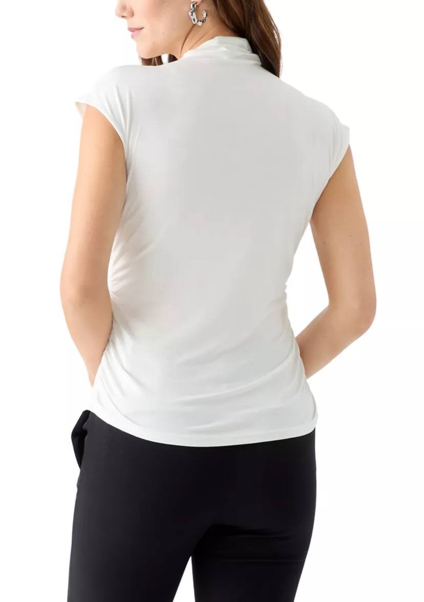 DKNY Short Sleeve Mock Neck Top White Cap Sleeve Stretch Size S Preowned $49