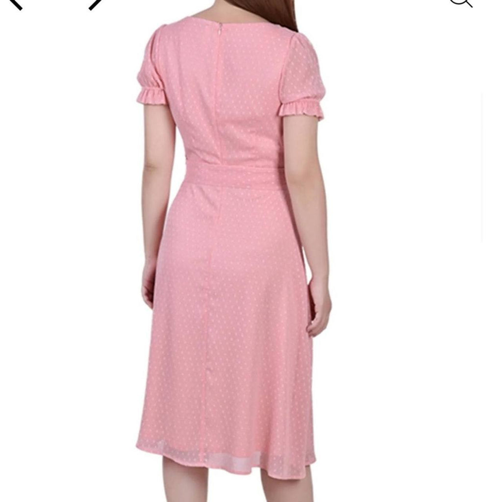 NY Collection Petite Smocked Waist Dress PS NWT Light Pink Short Sleeve A-Line