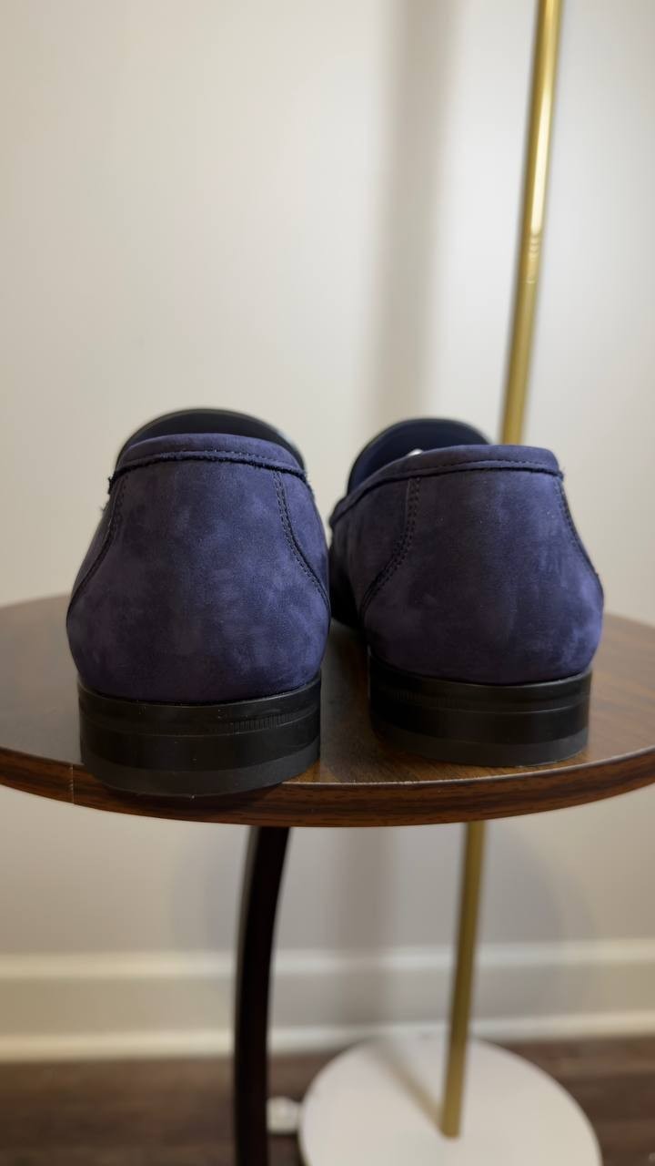 Ferragamo  Gancini  Loafers  Blue  Suede  8.5  New  in  Box  $950
