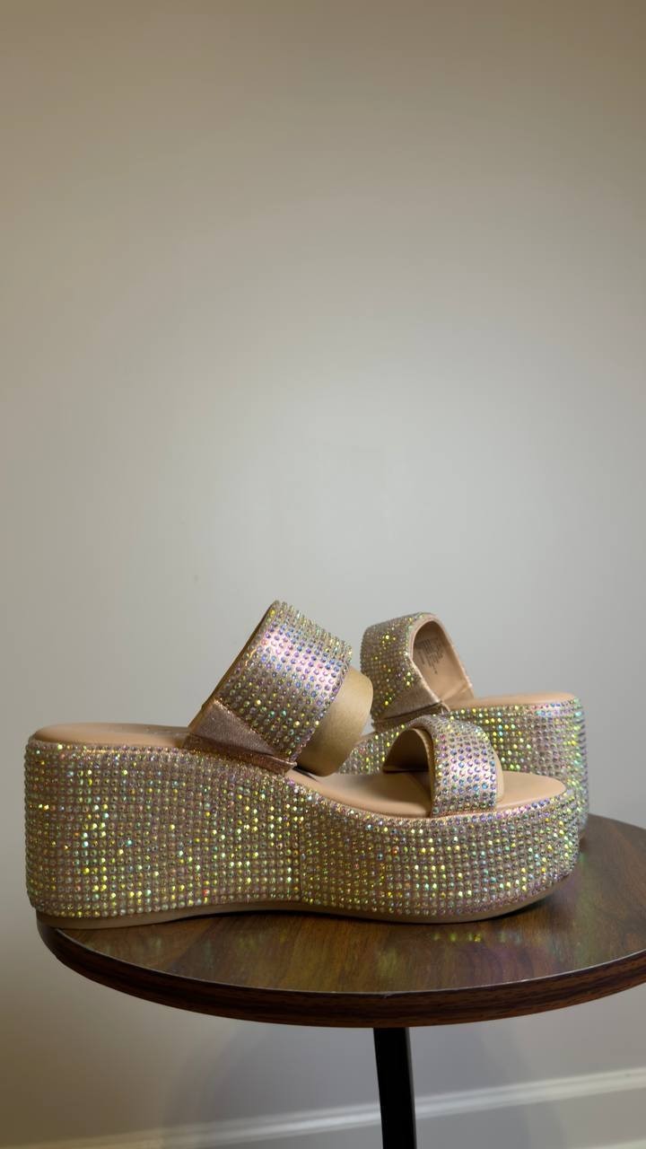 Wild  Pair  Laelyn  Wedge  Sandals  Bling  Fabric  7.5M  New  With  Box  $79.50