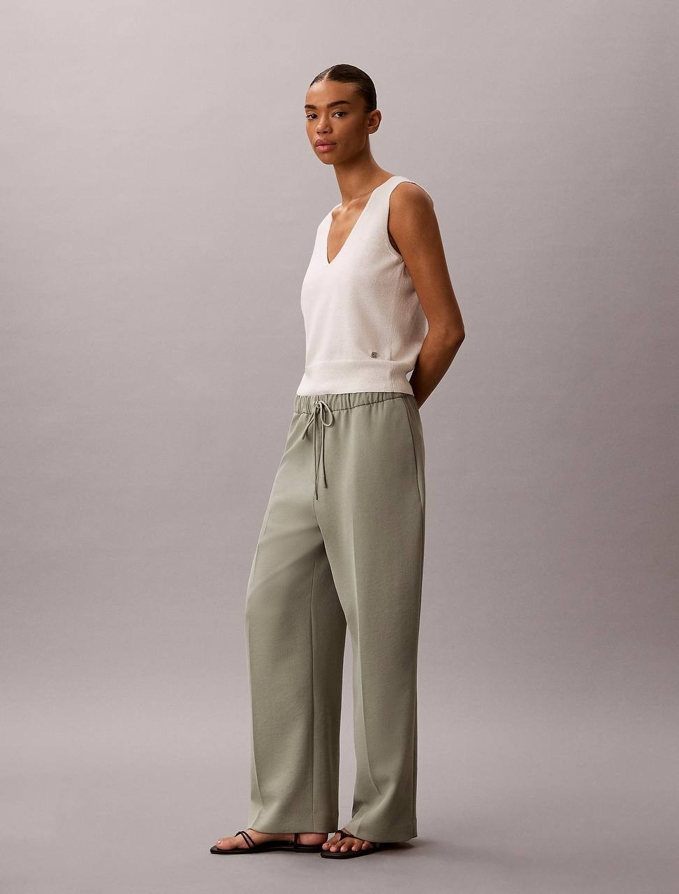 Calvin Klein Soft Twill Drawstring Trousers Shadow S NWT $199