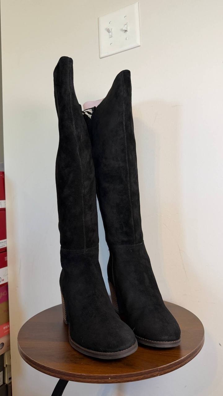 Lucky Brand Bonnay Extra Wide Calf Knee High Boots Black 8M Suede $189 NWB