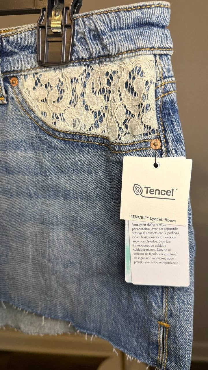 Guess Eco Lace‑Trimmed Denim Katie Shorts Blue 31 NWT $98