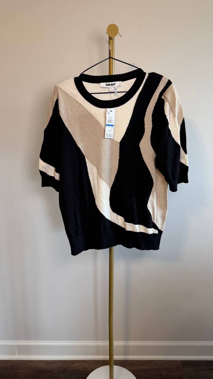 DKNY Short‑Sleeve Color‑Block Sweater Multi XL NWT $79