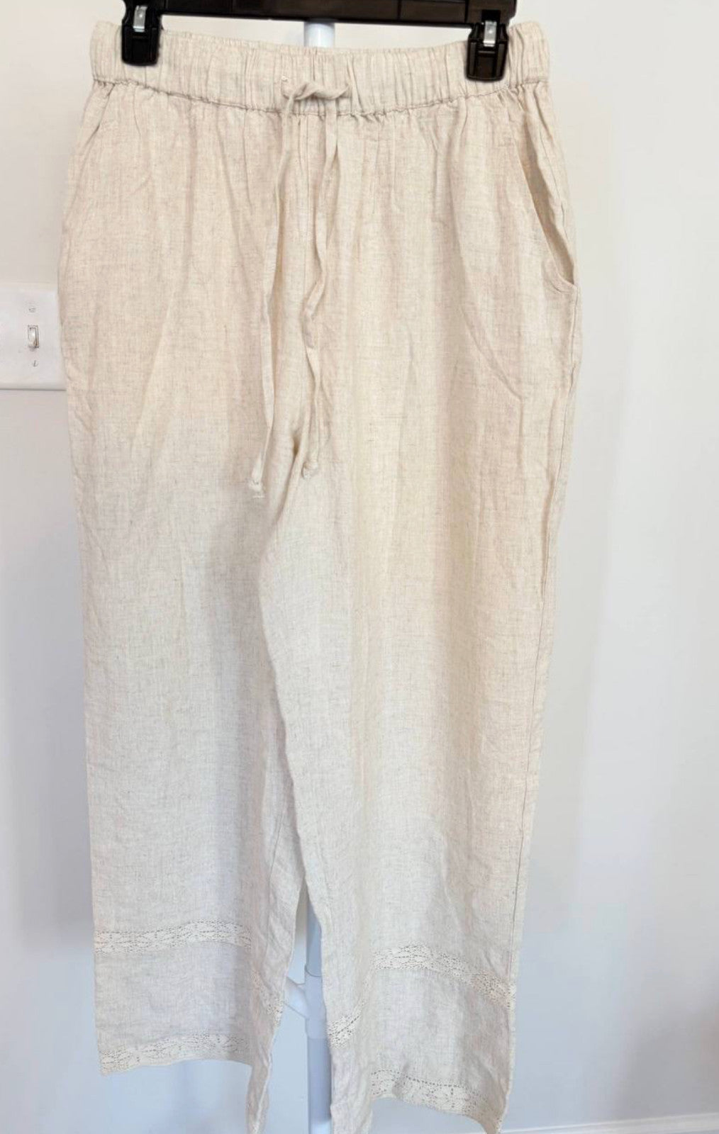 And Now This Petite Linen‑Blend Lace‑Inset Wide‑Leg Pants –Beige–Size PL–NWT–$59