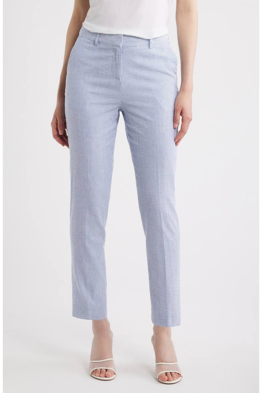 Tahari ASL Women’s Seersucker Straight Leg Pants Navy Ivory 16 NWT $99