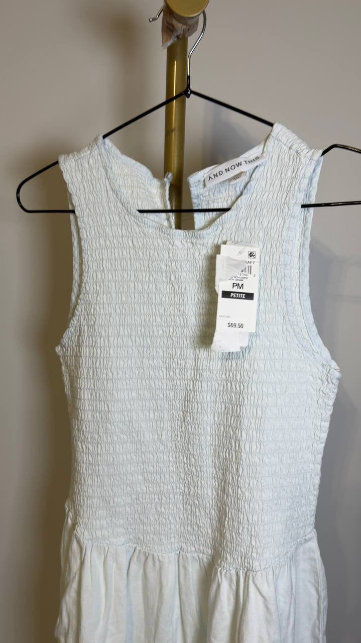 And  Now  This  Petite  Chambray  Smocked  Dress  Bleach  Denim  PM  NWT  $69.50