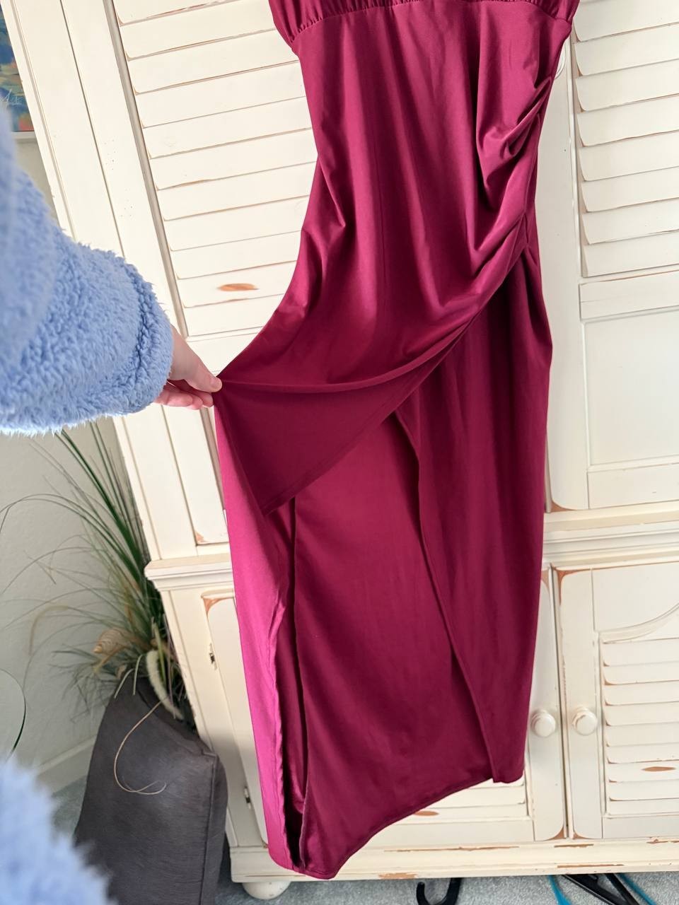 24seven Comfort Apparel Boat Neck Slit Maxi Dress Burgundy Size L NWT $104