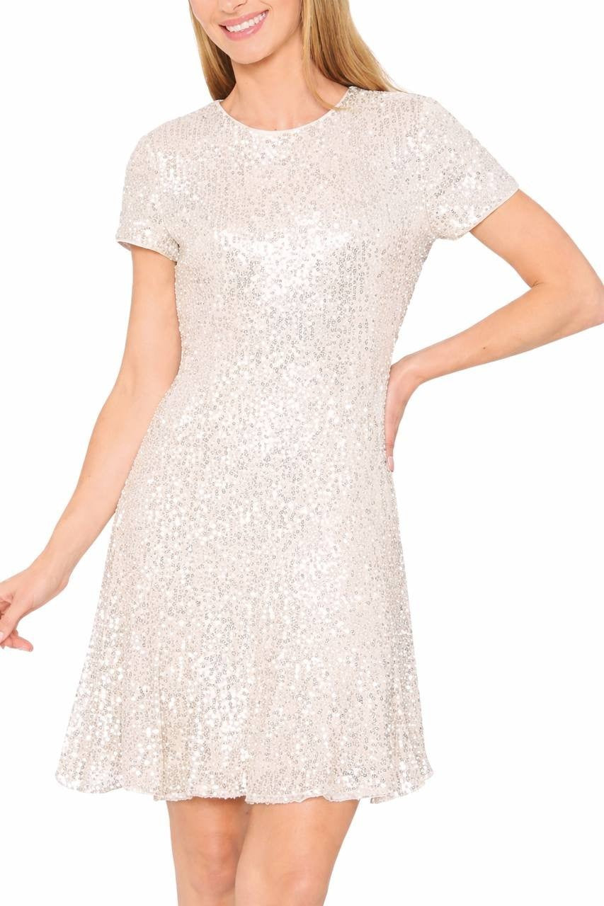 CeCe Sequin Dress Short Sleeve Polyester Champagne S NWOT MSRP $99