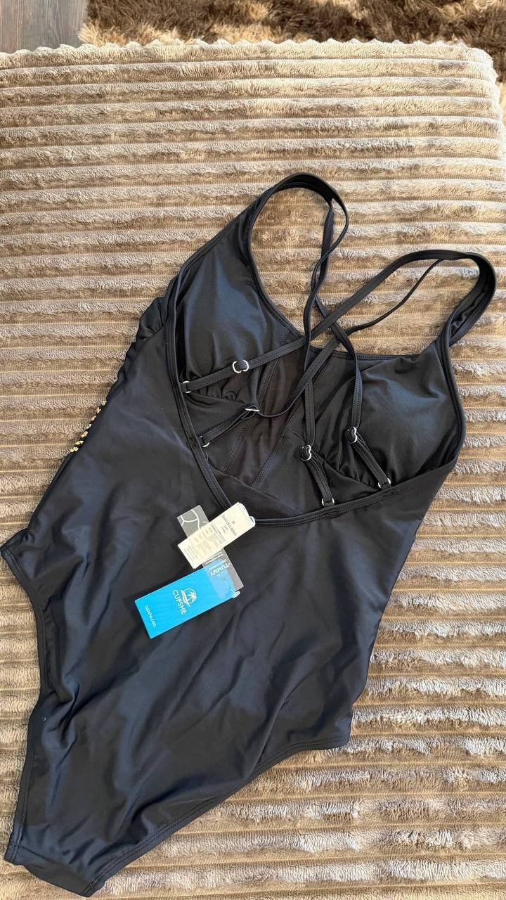 Cupshe Black Mesh Tummy Control One‑Piece M NWT Crisscross Back msrp$49.99