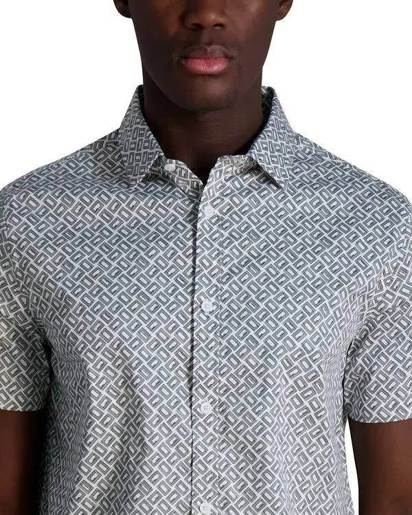 Karl Lagerfeld Paris Men’s Logo Print Button‑Front Shirt Black/White S/P $89 NWT