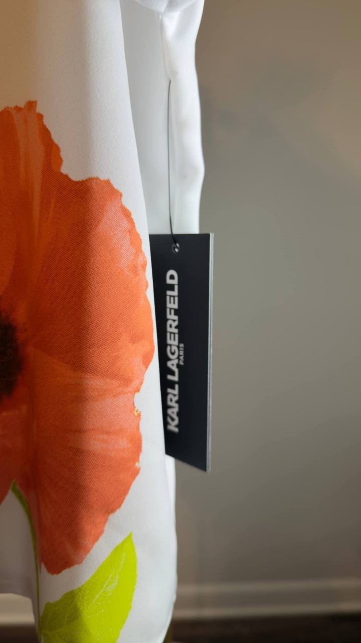 Karl Lagerfeld Paris Floral‑Print Blouse White Floral L NWT $109