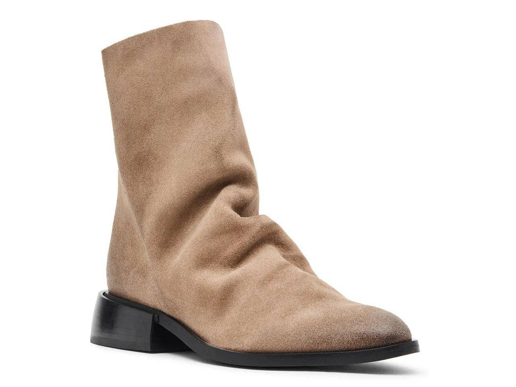 Steve Madden Nexie Bootie Taupe Suede 6.5M Block Heel Back Zip $159.99 NWB