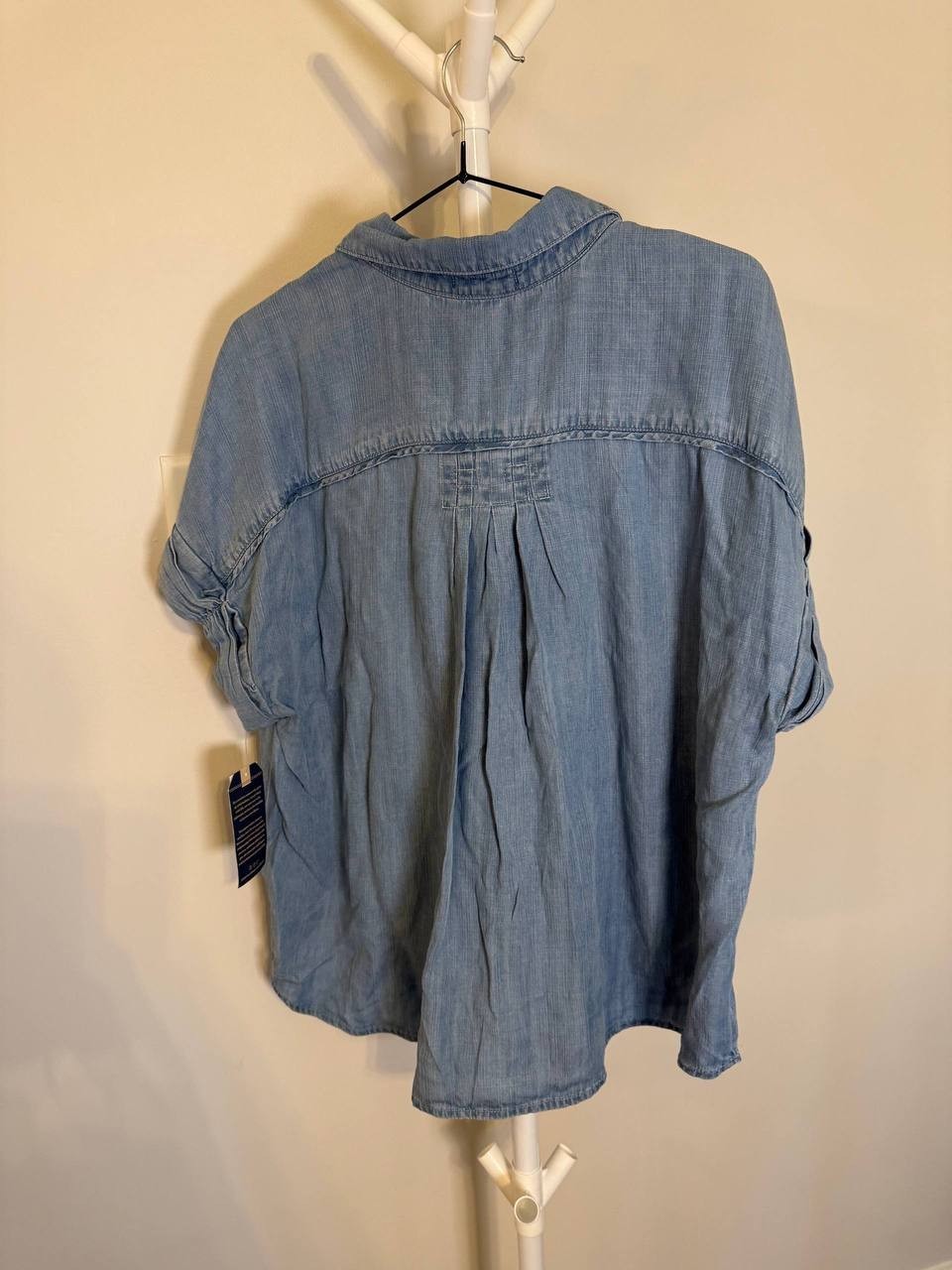Democracy Ruched Short‑Sleeve Collar Button‑Down Pleated Petite Shirt – PXL –NWT