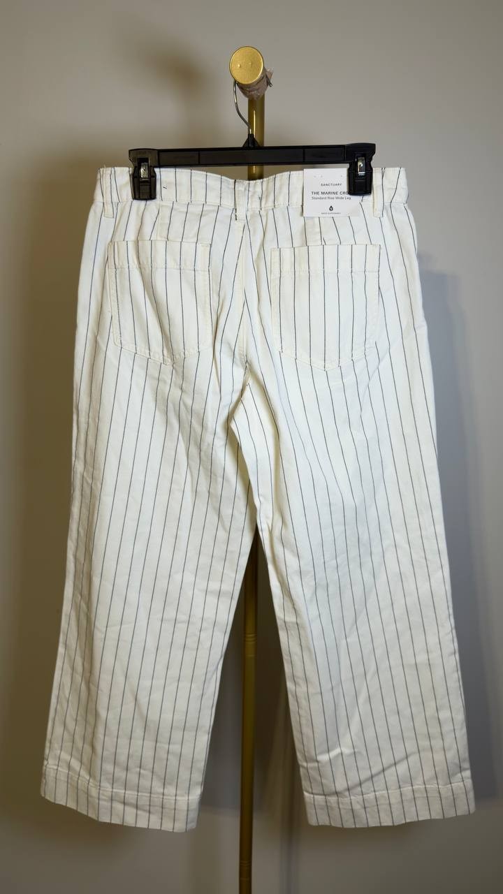 Sanctuary The Marine Mid‑Rise Crop Pants Bleached White Stripe 28 NWT $129