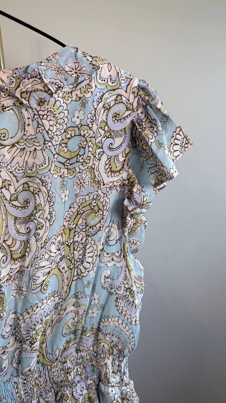 Parker Women’s The Margot Paisley‑Print Ruffled Top Blue Multi L $99 NWT
