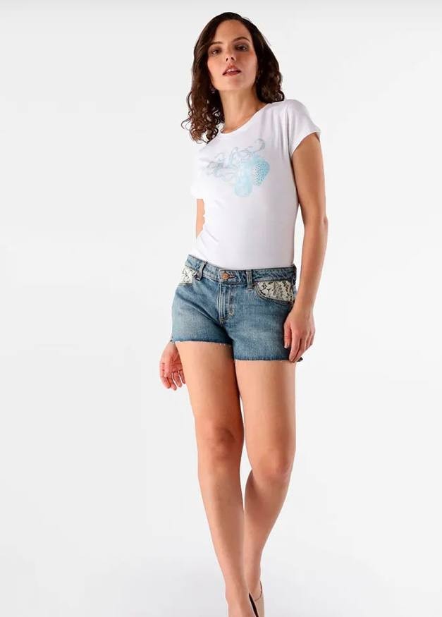 Guess Eco Katie Shorts High Waist Lace Pocket Blue 29 NWT