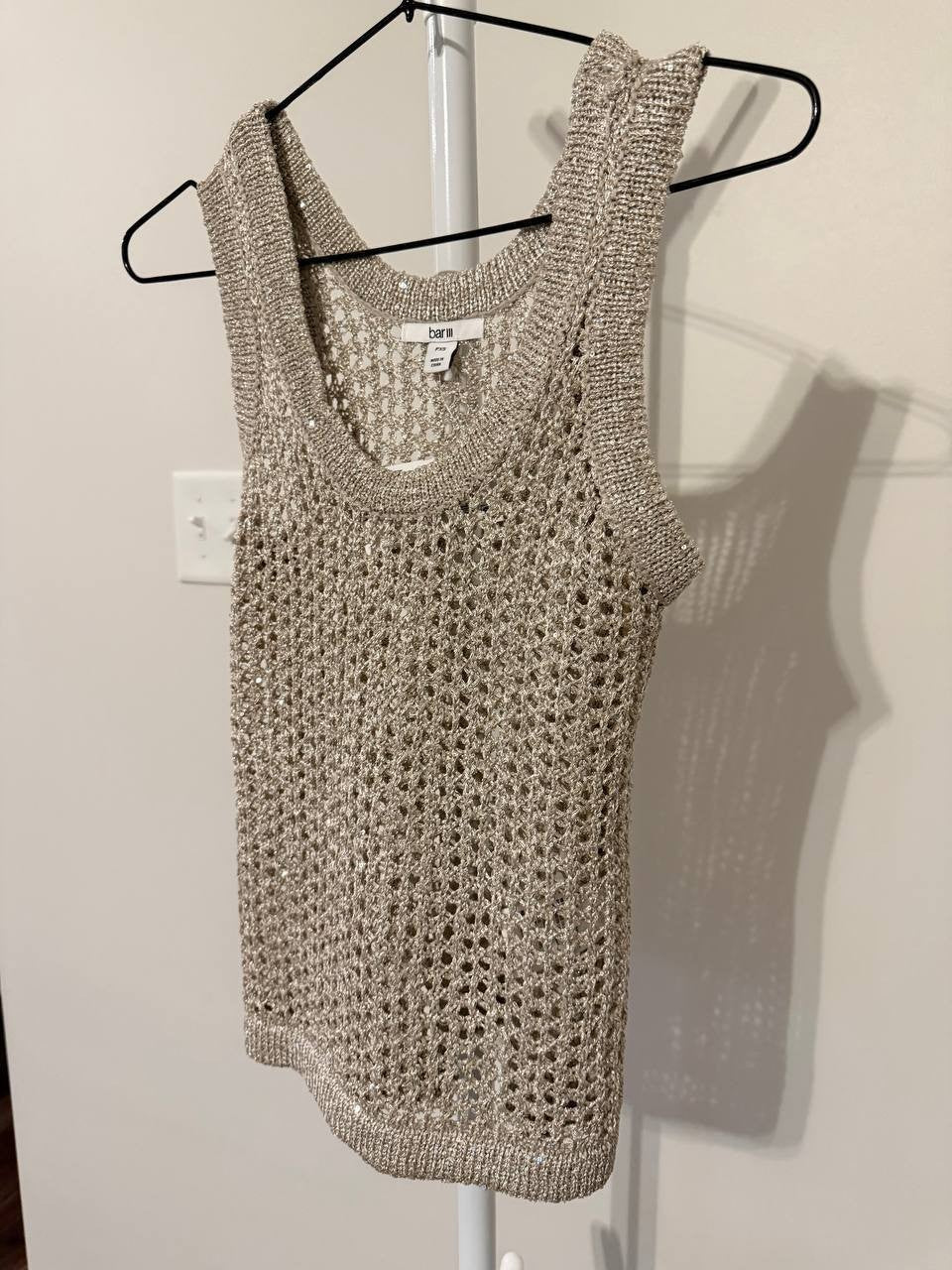 Bar III Petite Open‑Stitch Metallic Sleeveless Sweater – Size PXS – NWT – $49.50