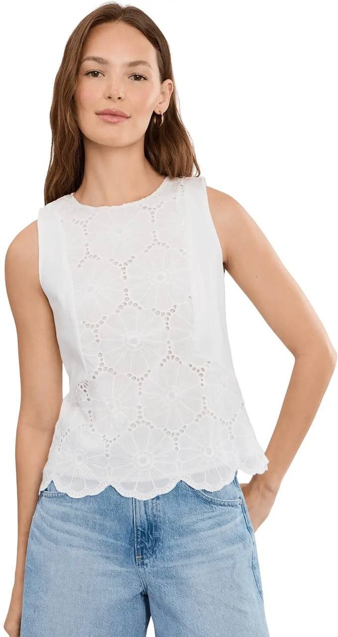 Vince  Camuto  Women’s  Embroidery  Front   Blouse  Ultra  White  14  NWOT  $89