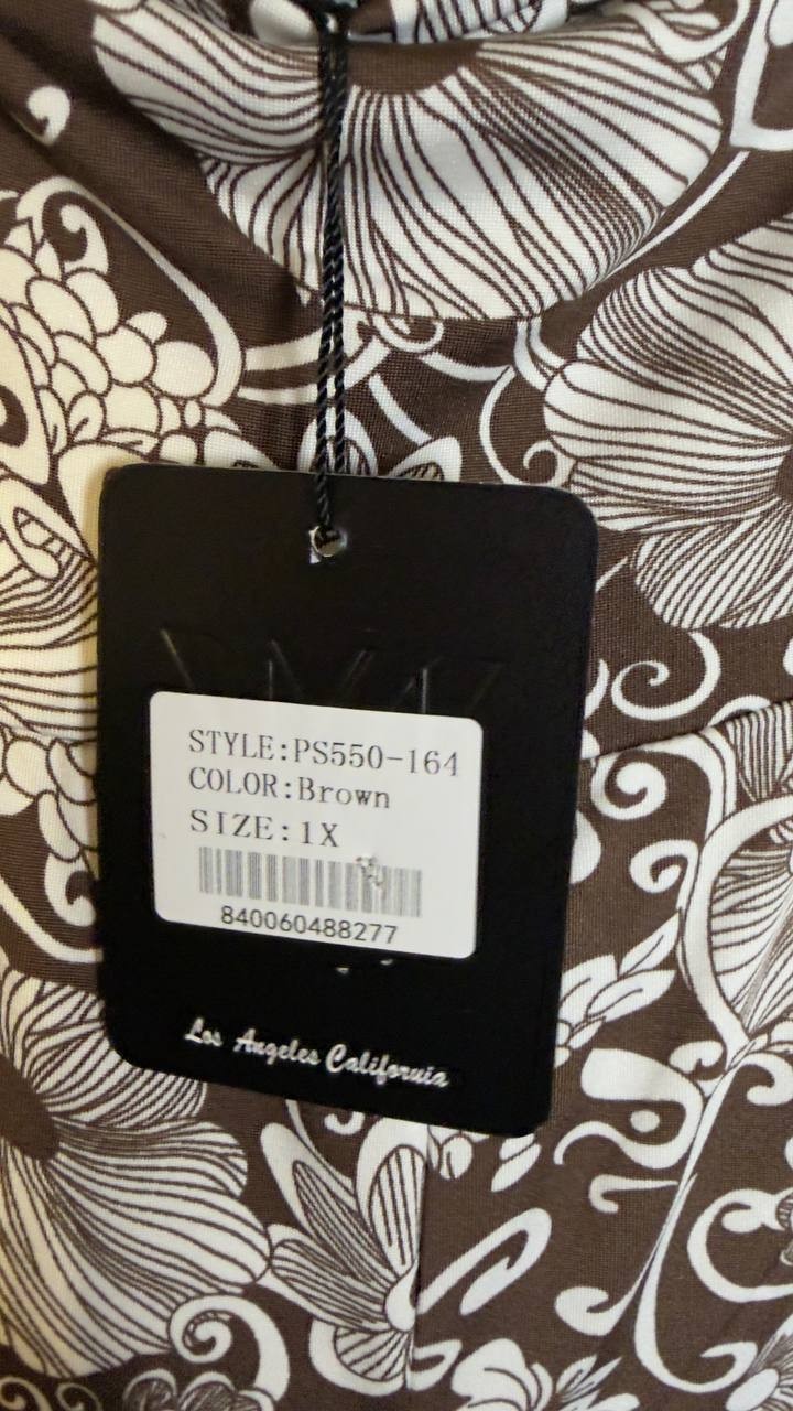 White Mark Women’s 2‑Piece Floral Print Tunic and Pant Set Brown 1XL NWT $100