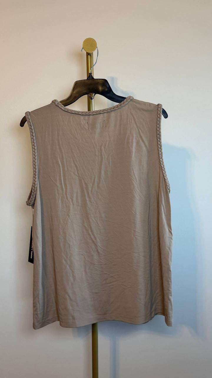 Karl Lagerfeld Paris Braided‑Trim Sleeveless Top Taupe XL NWT $89