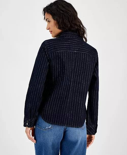 Tommy Hilfiger Indigo Denim Shine Shacket M Button Front Long Sleeve Casual Wear