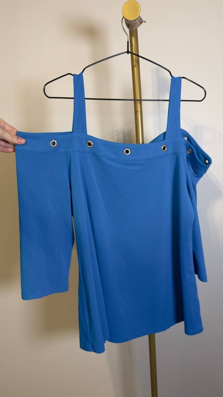 Belldini Grommet-Trim Cold Shoulder Top Mediterranean Gold L NWT $49
