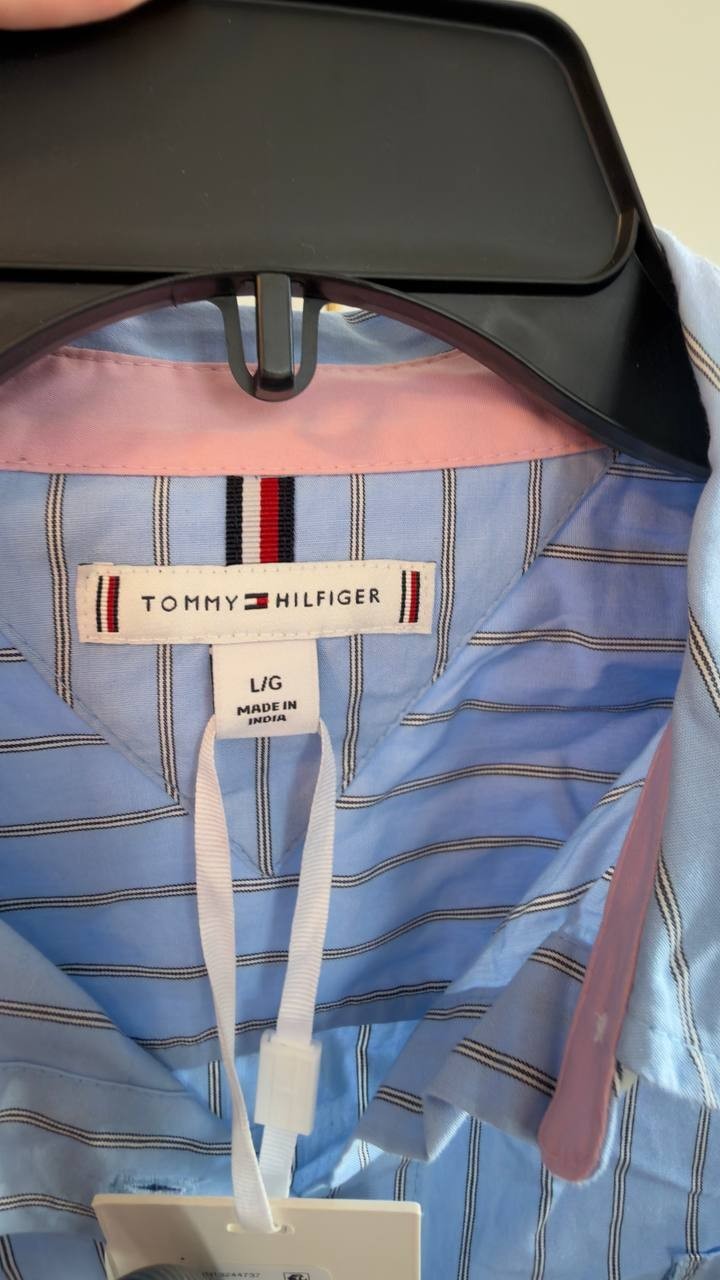 Tommy Hilfiger Classic Blue Striped Button Shirt Long Sleeve L NWT $69.50