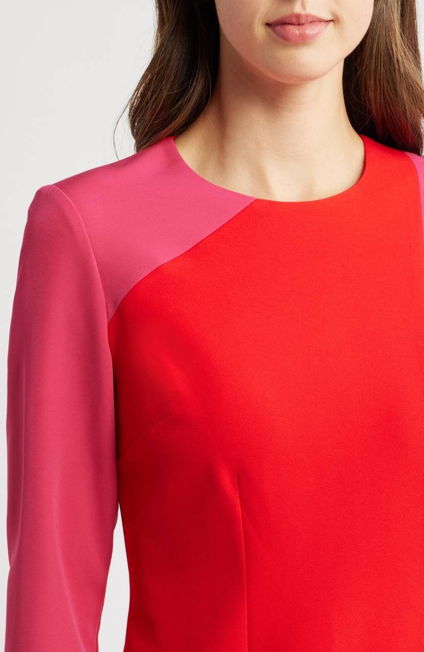 Anne Klein Colorblock Sheath Dress 3/4  Sleeves Fuchsia/Rose 10 NWT $139