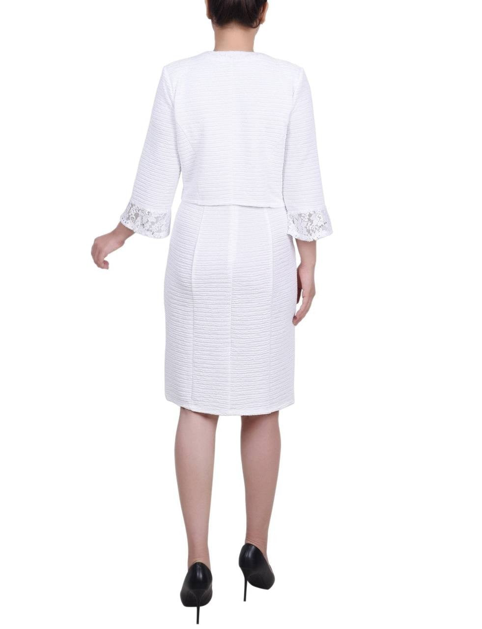 NY Collection Novelty Knit Lace Jacket White 8P NWT $62