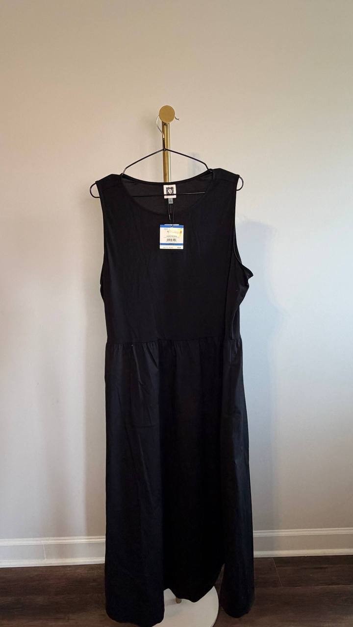 Anne Klein Sleeveless Mixed‑Media Midi Dress Black XL NWT $129
