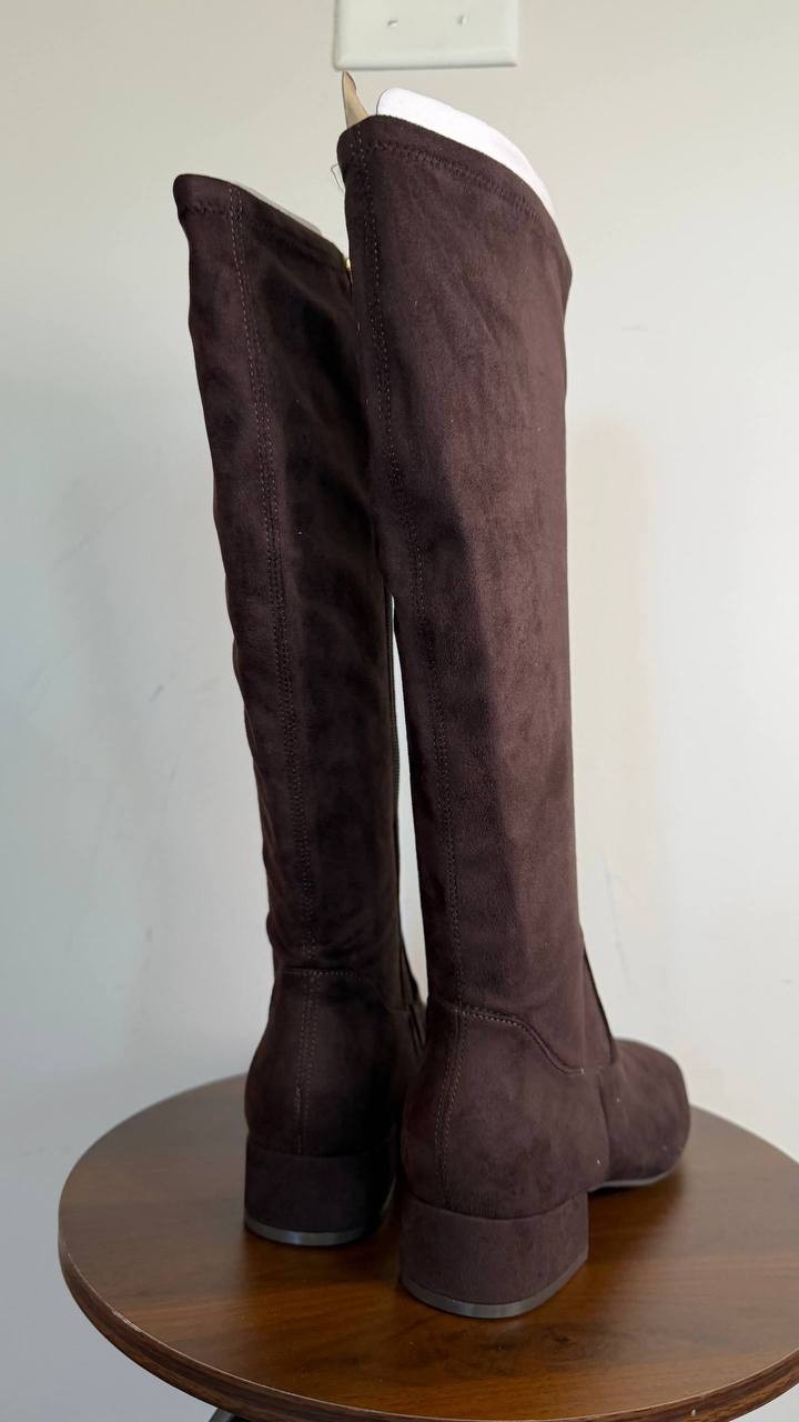 Easy Spirit Danilyn Tall Block Heel Boots Dark Brown 7M Textile $159 NWB
