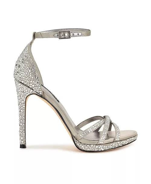 Nine West Silver Textile Dress Sandals Size 9.5M New in Box $119