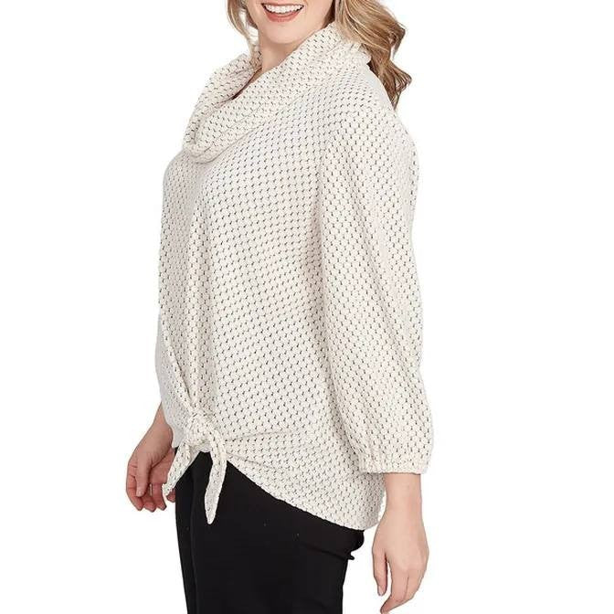 Ruby Rd Plus Honeycomb Chenille Cowl Neck Top Ivory/Black 3X NWT $64