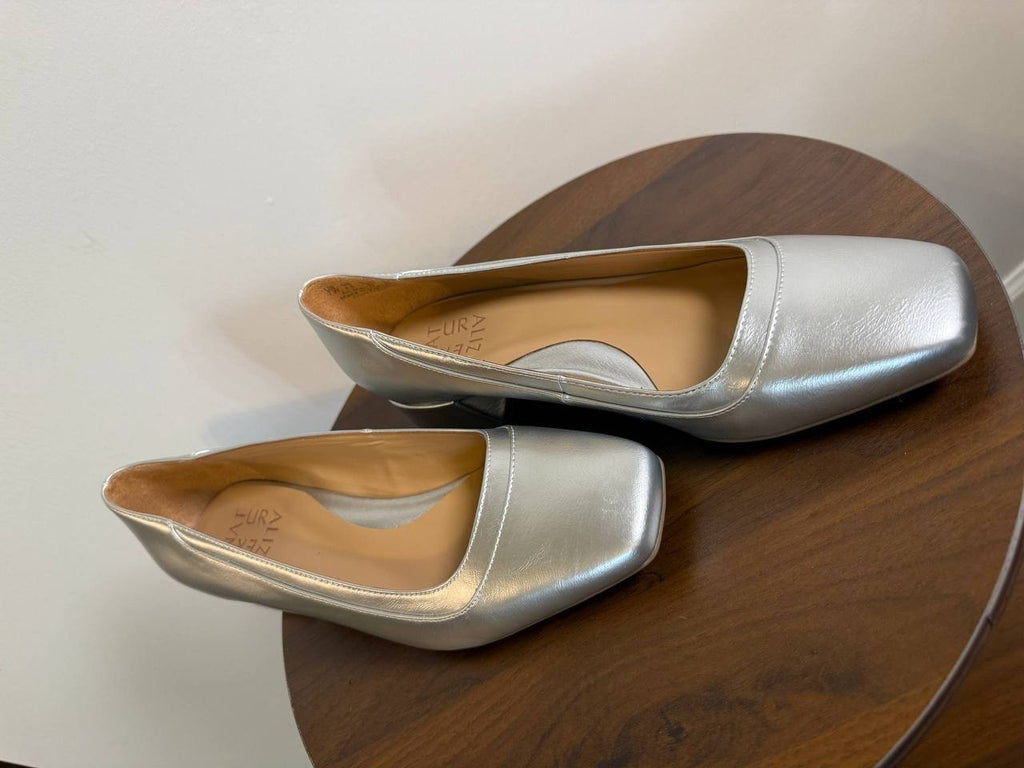 Naturalizer Huntley Square‑Toe Block Heel Pumps – Silver – Size 7W – NIB