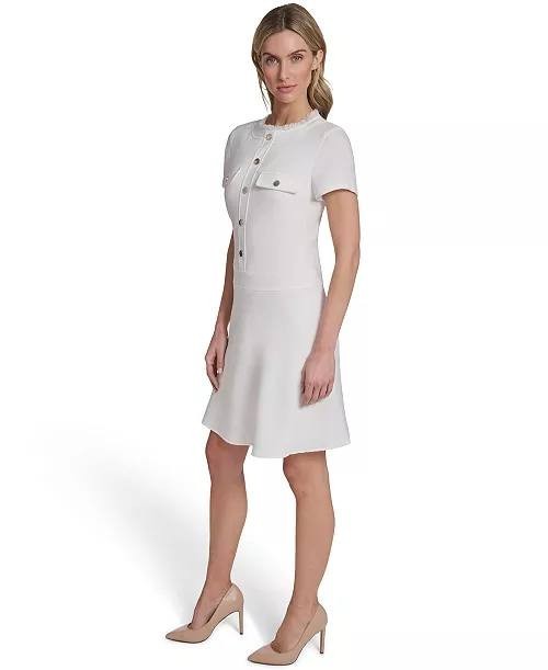 Tommy Hilfiger Women’s Hopsack Fit & Flare Shirt Dress Ivory 14 NWT $139