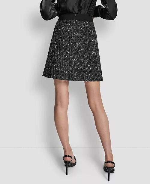DKNY Pleated Tweed A‑Line Mini Skirt Black 14 NWT $89