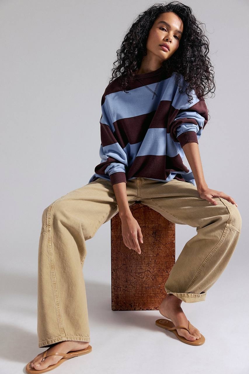 Free People  Striped Oversized Crewneck Periwinkle  Combo M NWT $98
