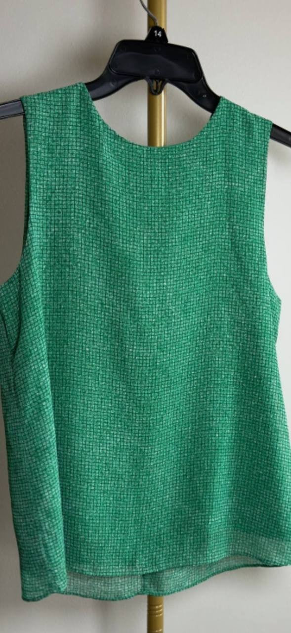 Calvin Klein Printed Chiffon Sleeveless Top Green XS NWT $79