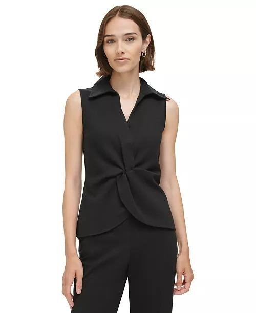 Calvin Klein Sleeveless Twist Front Tulip Hem Top Black Size S NWT needs washing