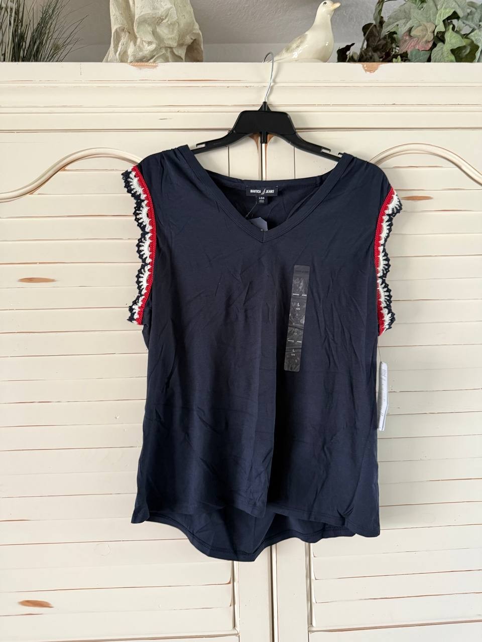 Nautica Sleeveless V-Neck Top – Size L – NWT – Navy Cotton Modal Blend Classic