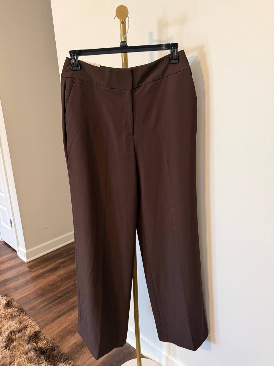 Calvin Klein Whitney Wide‑Leg Pants Chocolate Size10 NWT Modern Chic msrp$109
