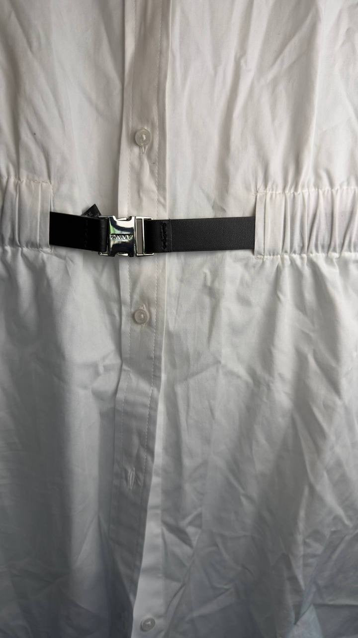 DKNY Cotton Belted Button‑Front Shirt White XL NWT $119