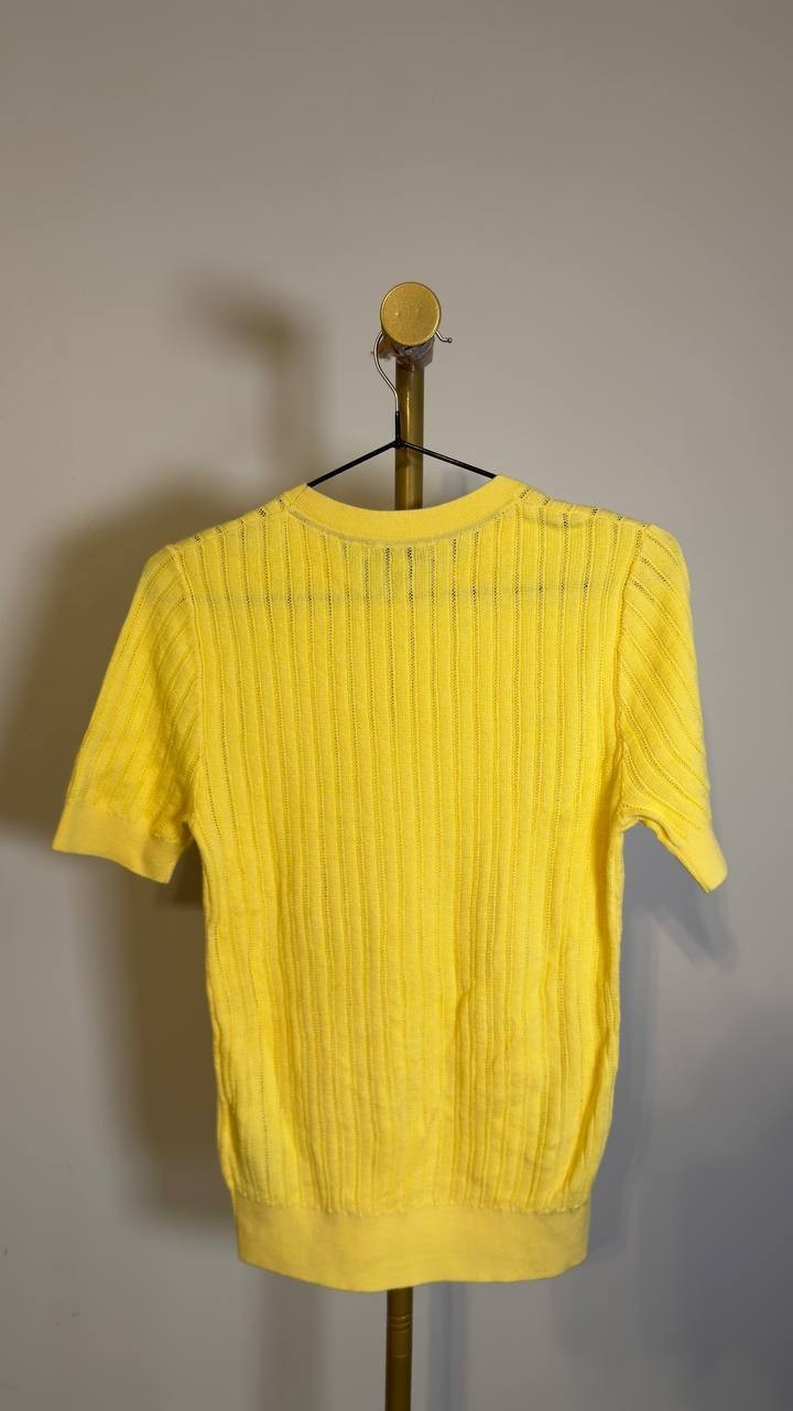 Tommy Hilfiger Women’s Pointelle Short‑Sleeve Sweater Yellow XS NWT $79.50