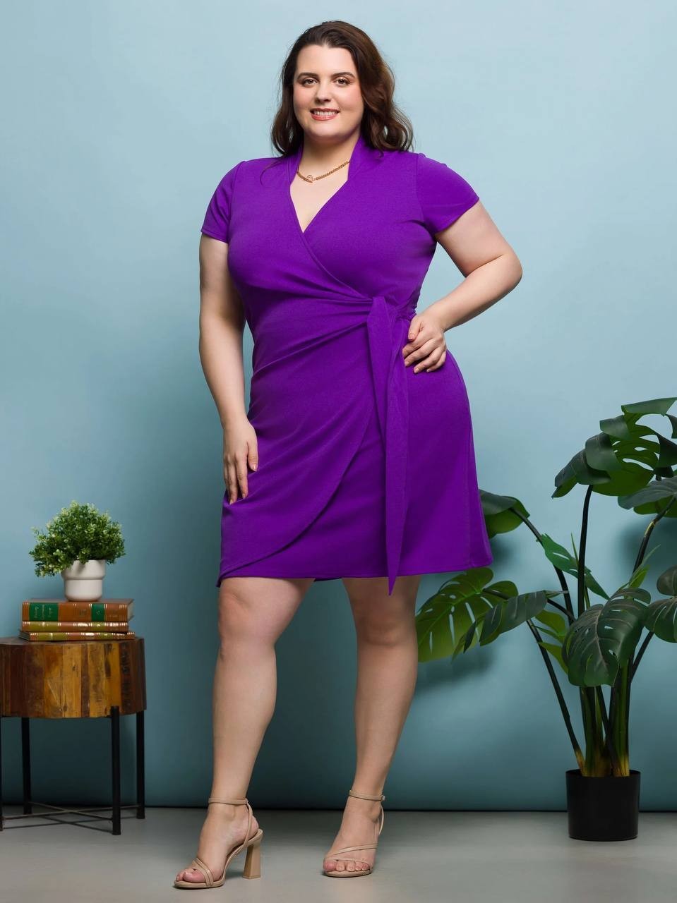 24Seven Comfort Apparel Plus Mandarin Collar Wrap Dress Purple 2X $78 NWT