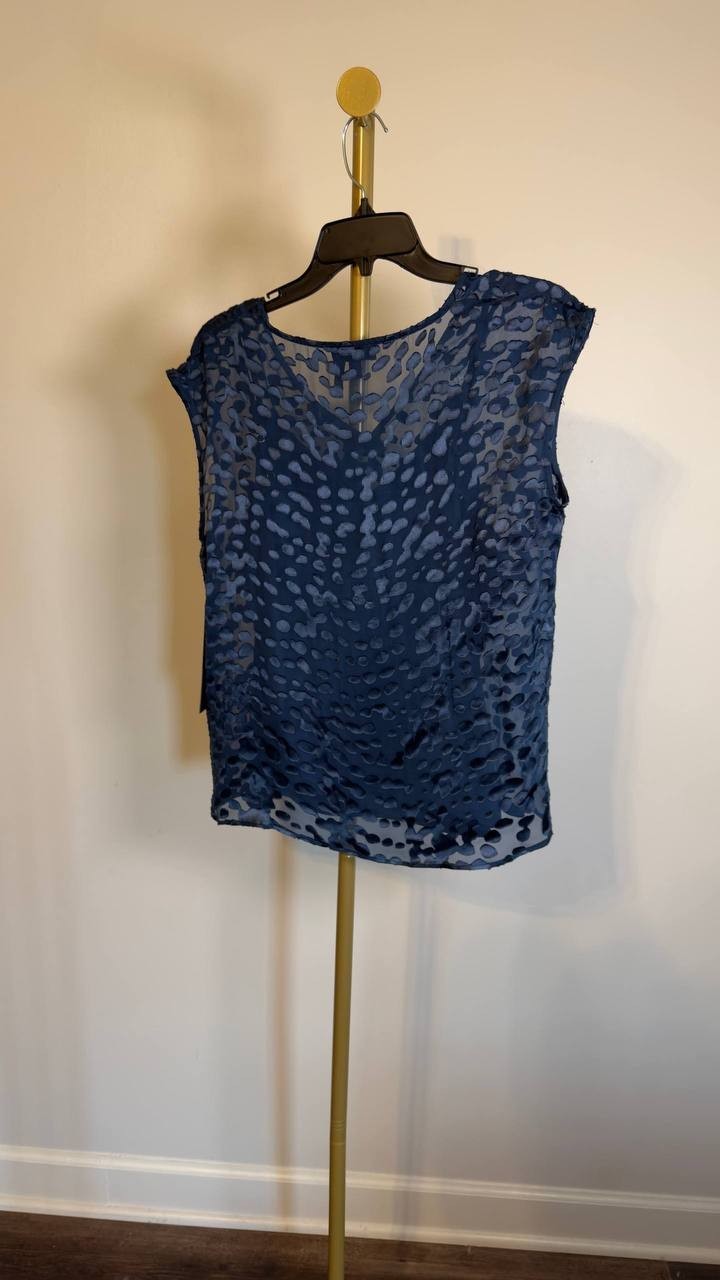 Donna Karan NY Cap‑Sleeve Silk‑Blend Burnout Blouse Blue S/P NWT $129