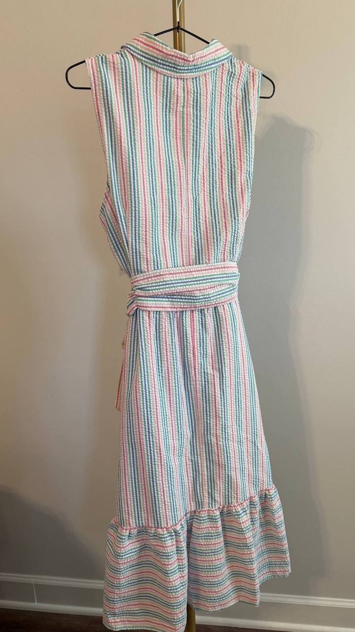 Jones New York Women’s Stripe Belted Shirtdress White Multi L $120 NWT