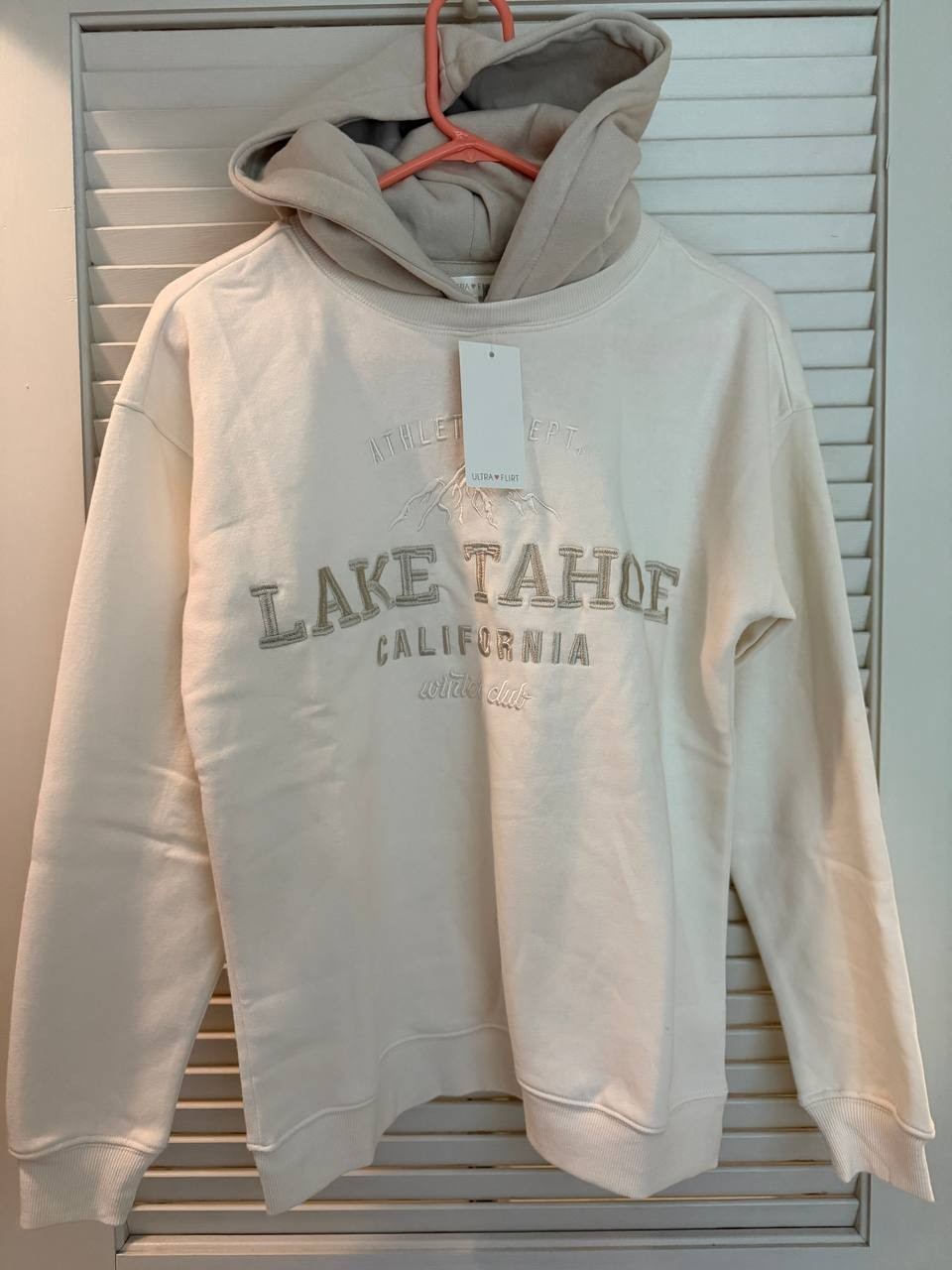 Ultra Flirt Lake Tahoe Pullover Hoodie Sweatshirt Juniors, Beige Gardenia S