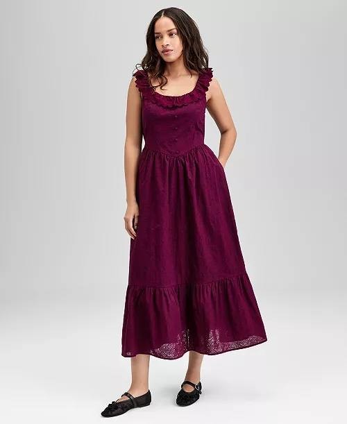 And Now This Dress PL Deep Cranberry Cotton Ruffle Scoop Maxi NWT MSRP $69
